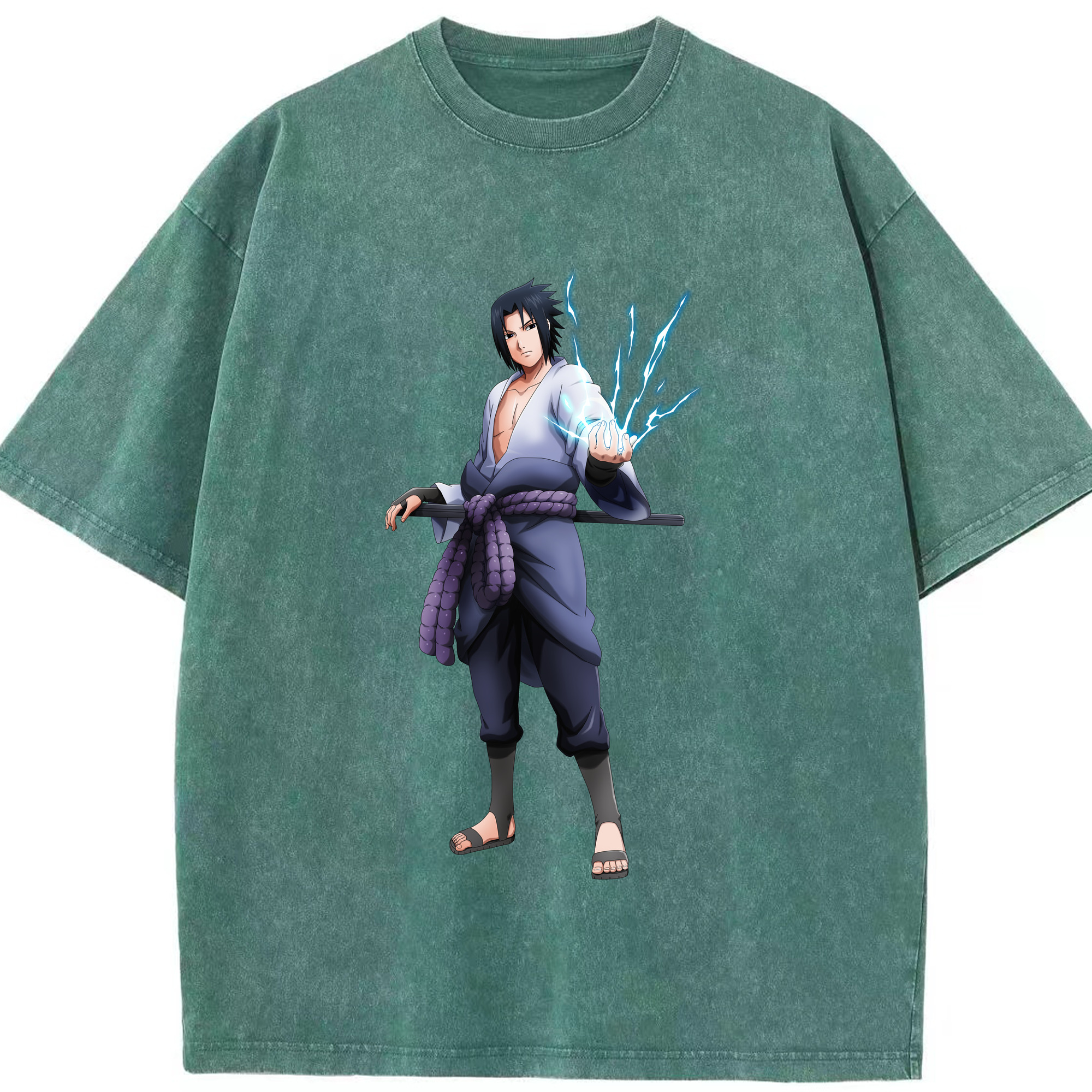 （画像用） NARUTO -ナルト- うちは サスケ Uchiha Sasuke 綿100% ヴィンテージ風 半袖Tシャツ（フロントプリント）